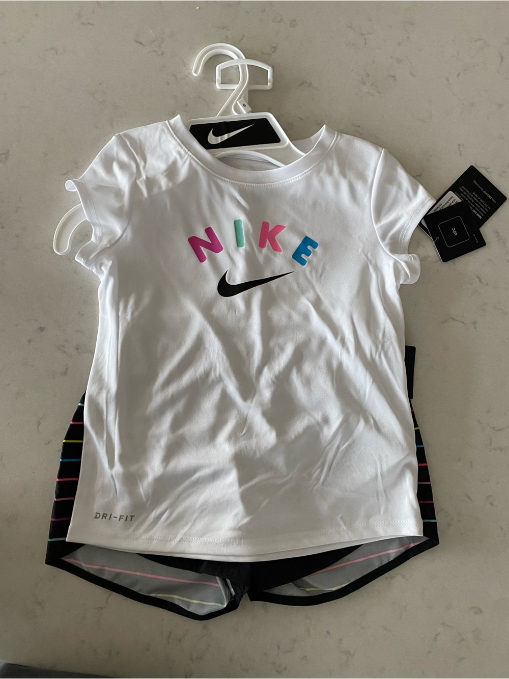 Nike White Girls' Dri-FIT Tee with Multicolor Logo
